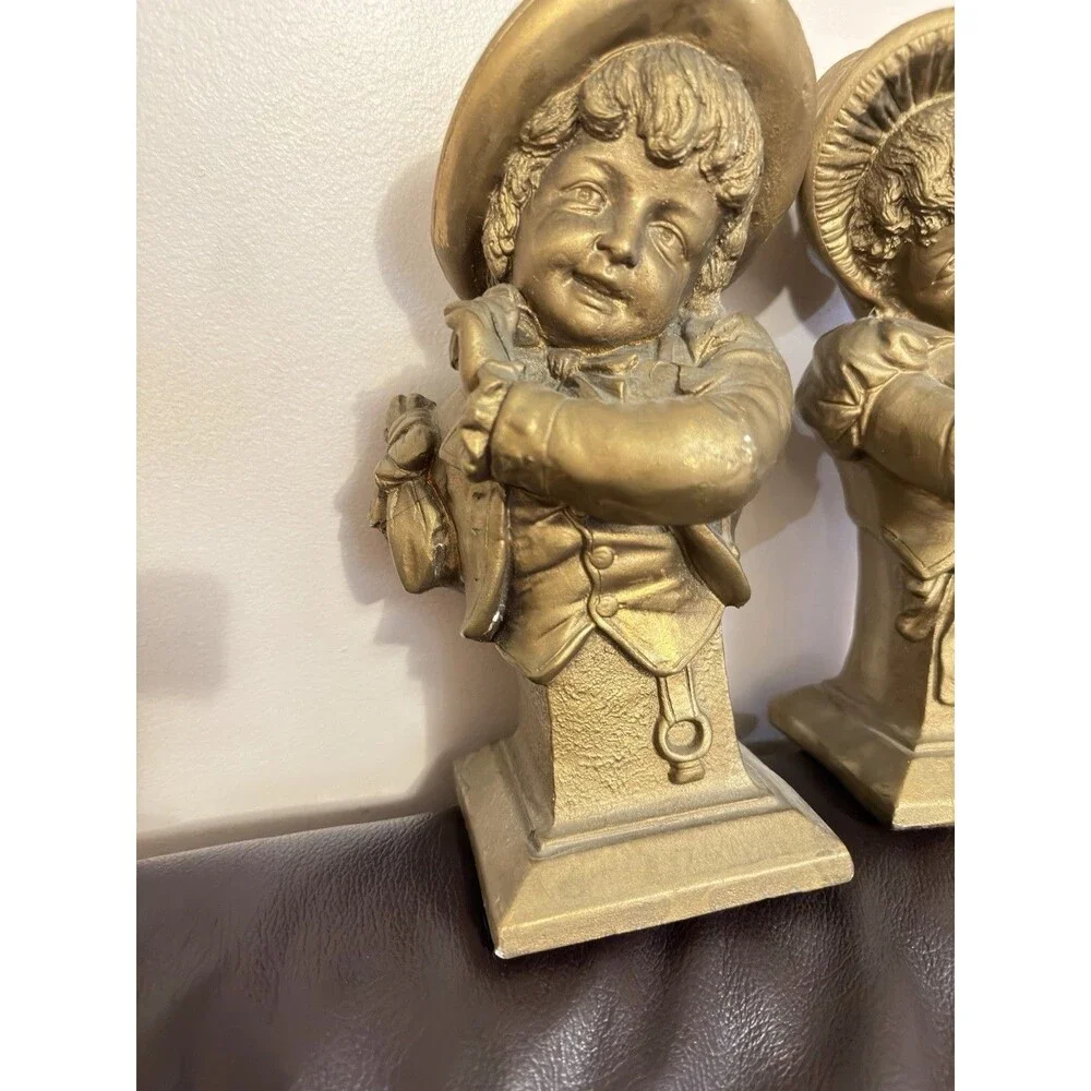Vintage 1964 ESCO Products Chalkware Bookends Bust Set Boy & Girl E. Villanis
